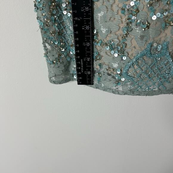 Aidan Mattox Dress Womens 2 All Over Sequin Beaded Blue Holiday Formal Event - Picture 6 of 9